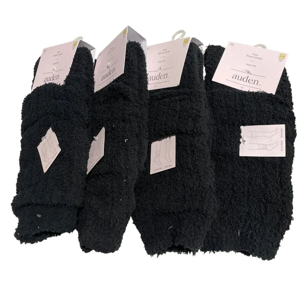 Set of 4 Black Auden Cozy Cloud Slouch Socks Womens NEW